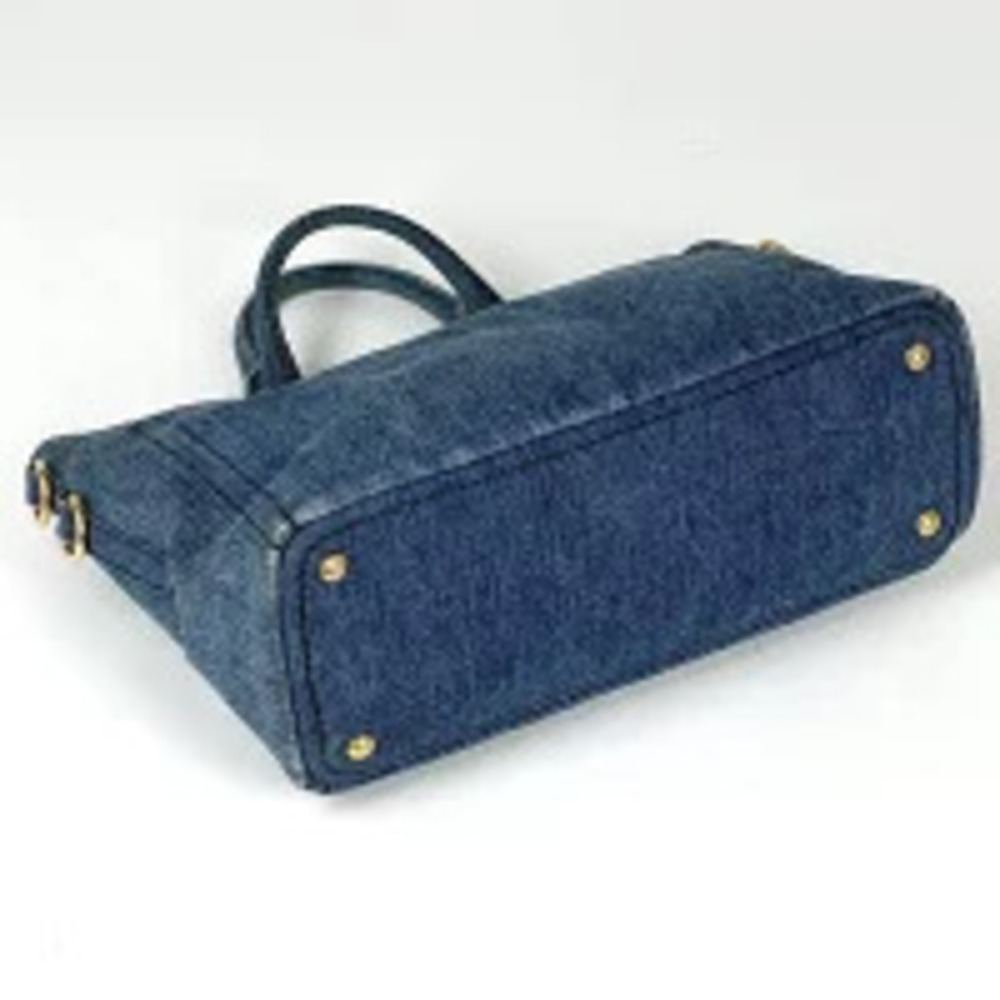 Prada Blue Shoulder Bag Plate Denim Handbag Tote